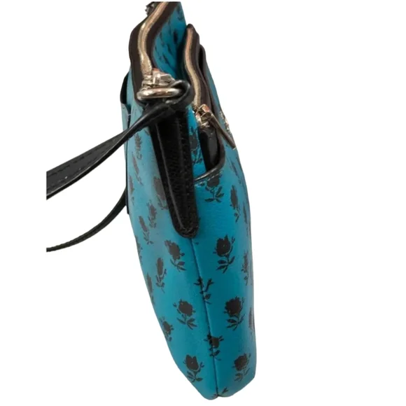 Coach F38159 Teal & Black Floral Cross Body EUC with COA - Picture 4 of 8